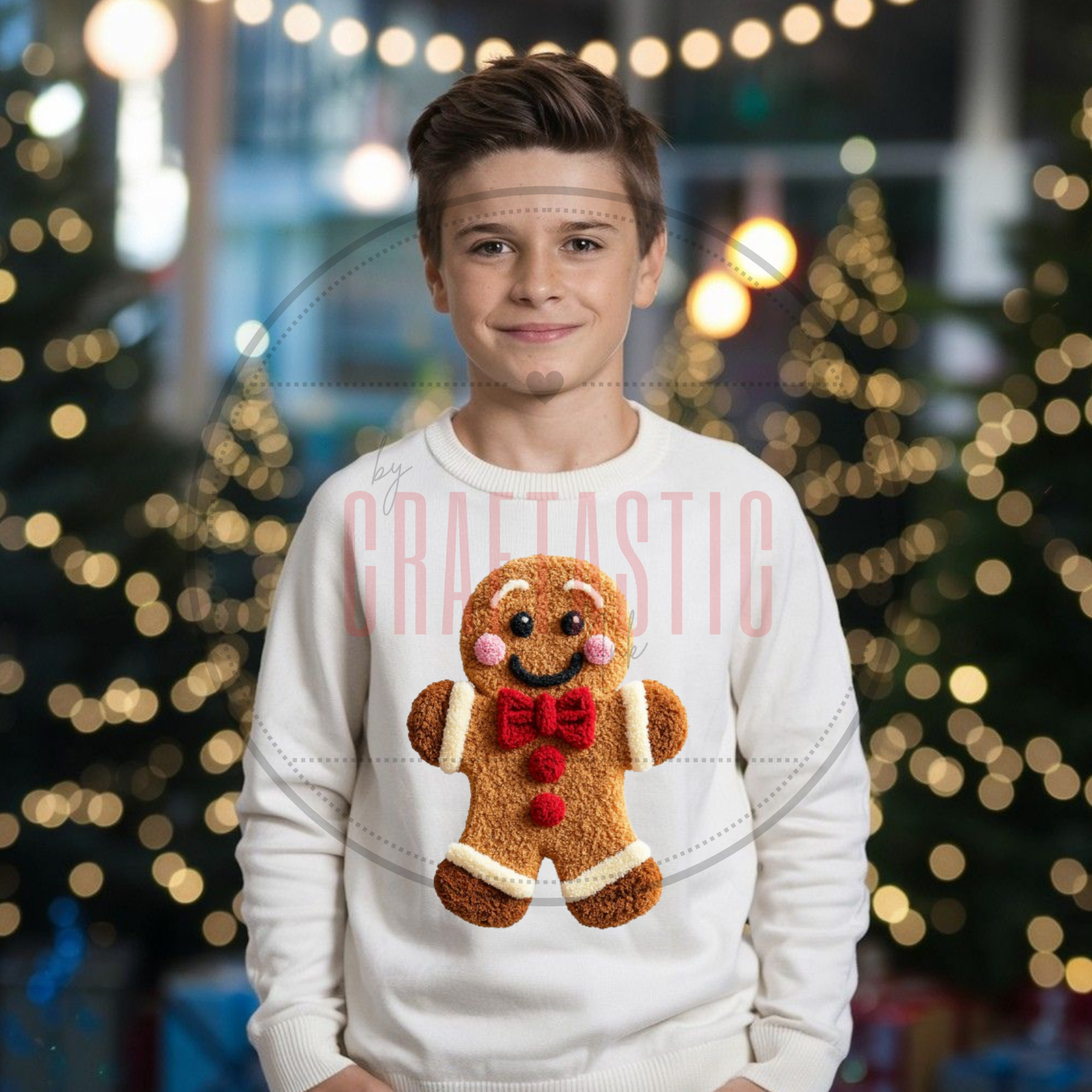 Crochet Faux Yarn Christmas Gingerbread Man Sweatshirt & Digital PNG | Holiday Sublimation & DIY Design