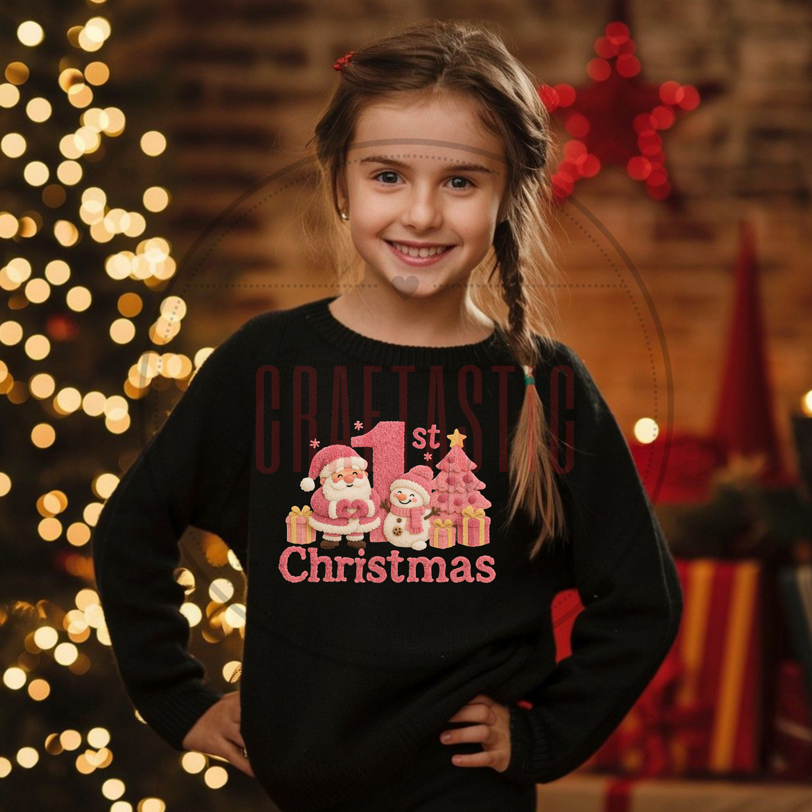 Latch Hook Yarn Faux Pink 1st Christmas Sweatshirt & Digital PNG Design