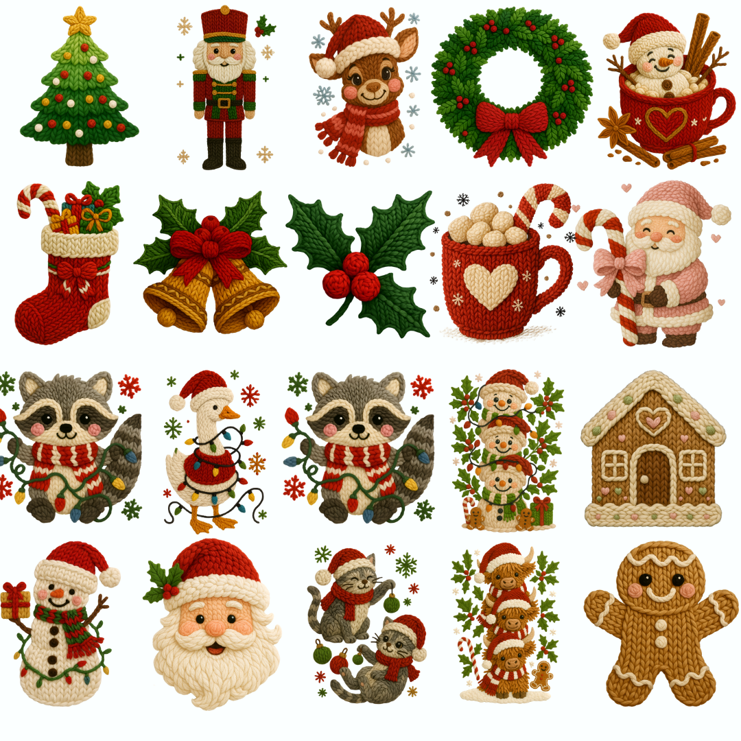 Faux Yarn Christmas Bundle | Crochet-Style Christmas PNG Designs | Digital Download