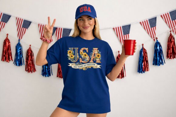 Vintage USA Sunflower 250 Years Patriotic T-Shirt | Digital Download