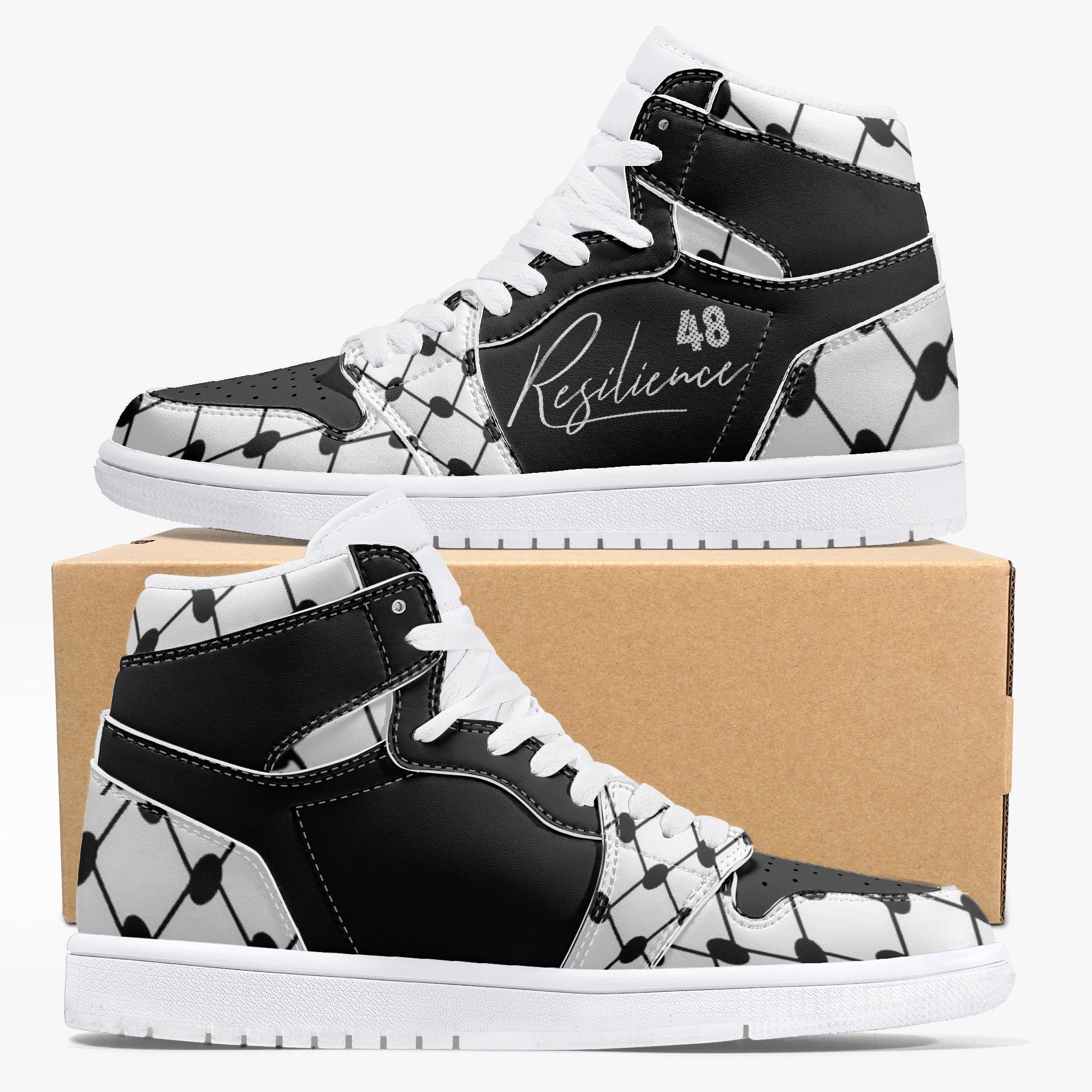 Air Kufiyah Resilience 48 Custom Leather High-top Sneakers Pro-Palestine Apparel