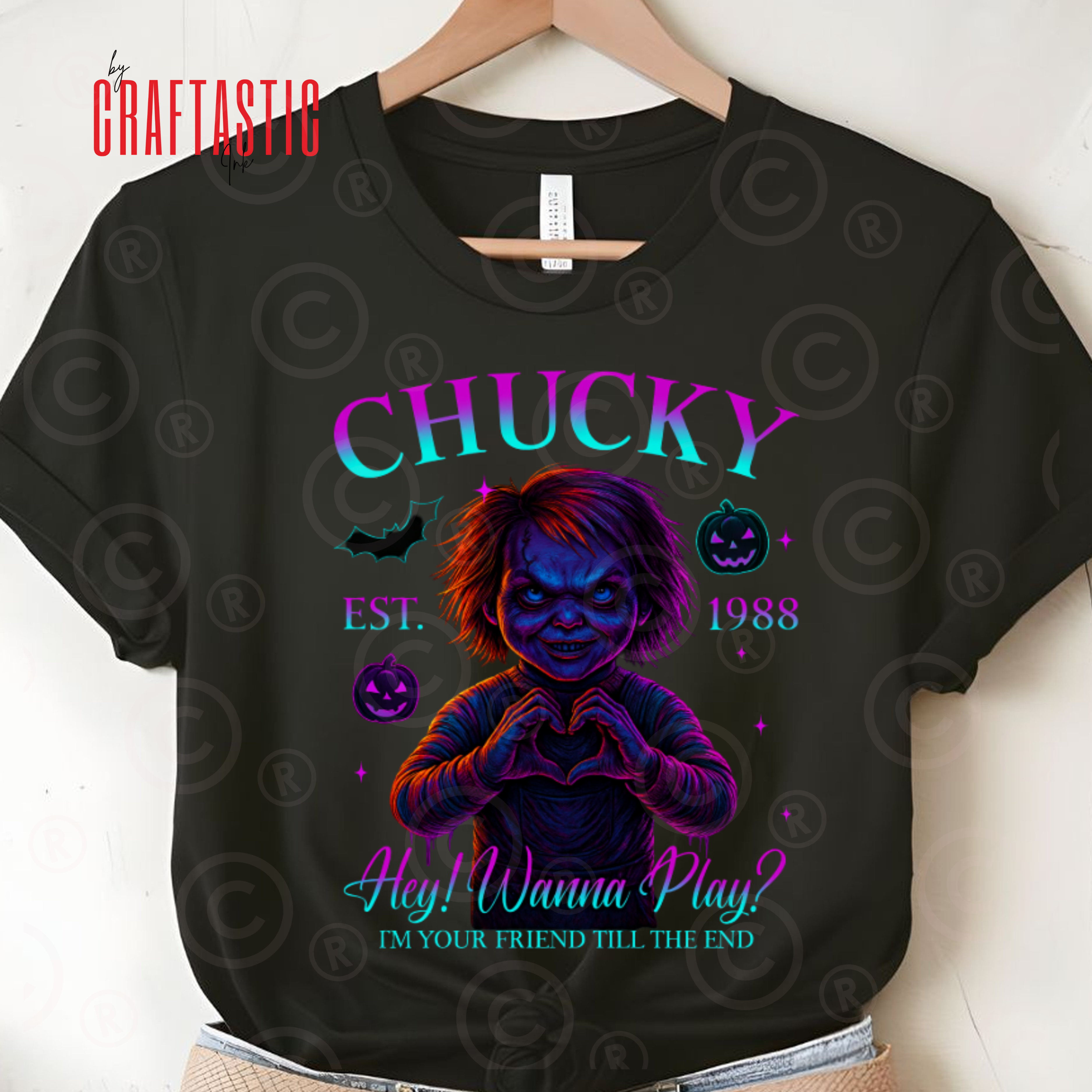 Chucky Halloween T-Shirt Neon Glow Design