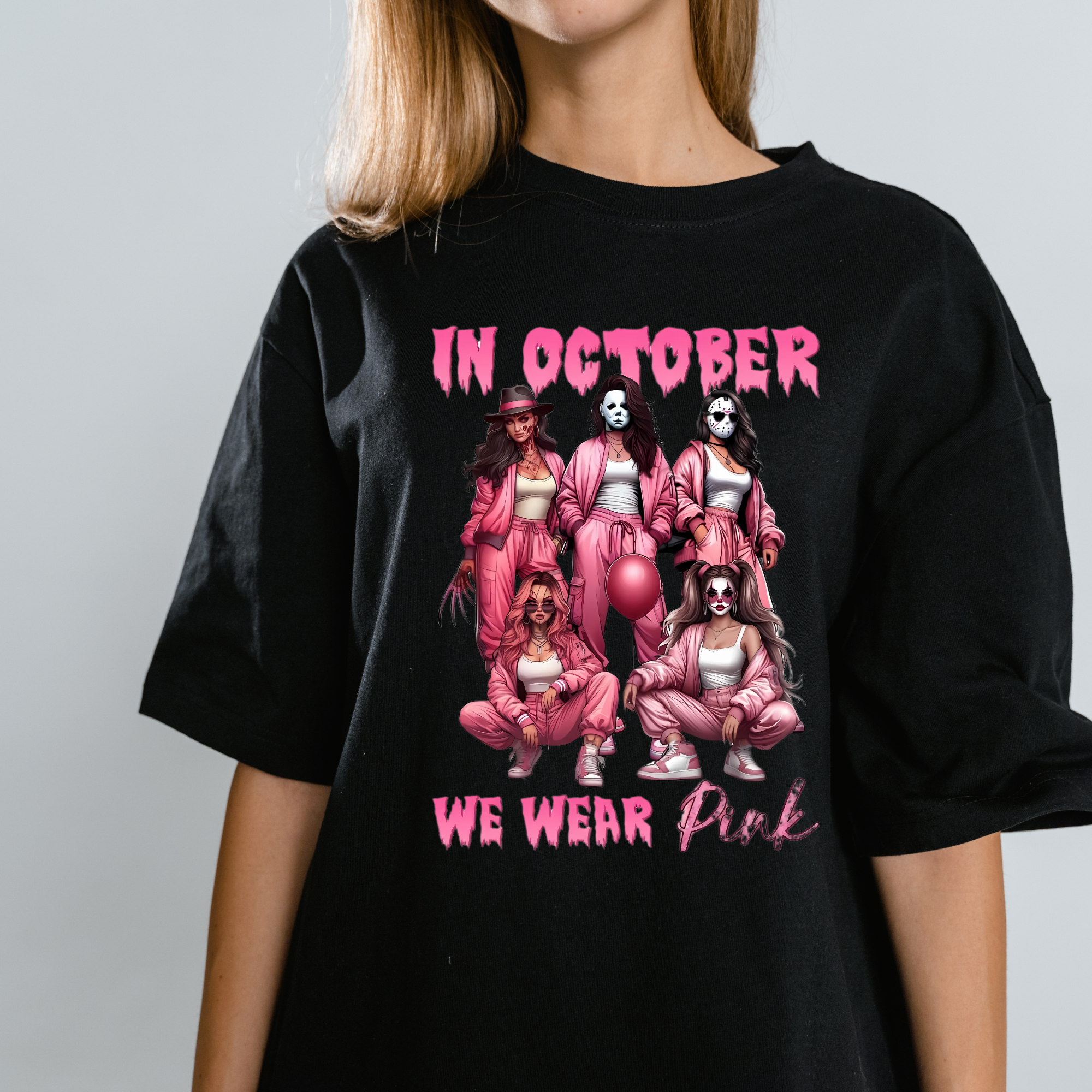 Breast Cancer Awareness In October We Wear PINK Halloween DTF Transfer - High-Quality Custom Prints | Craftastic Ink