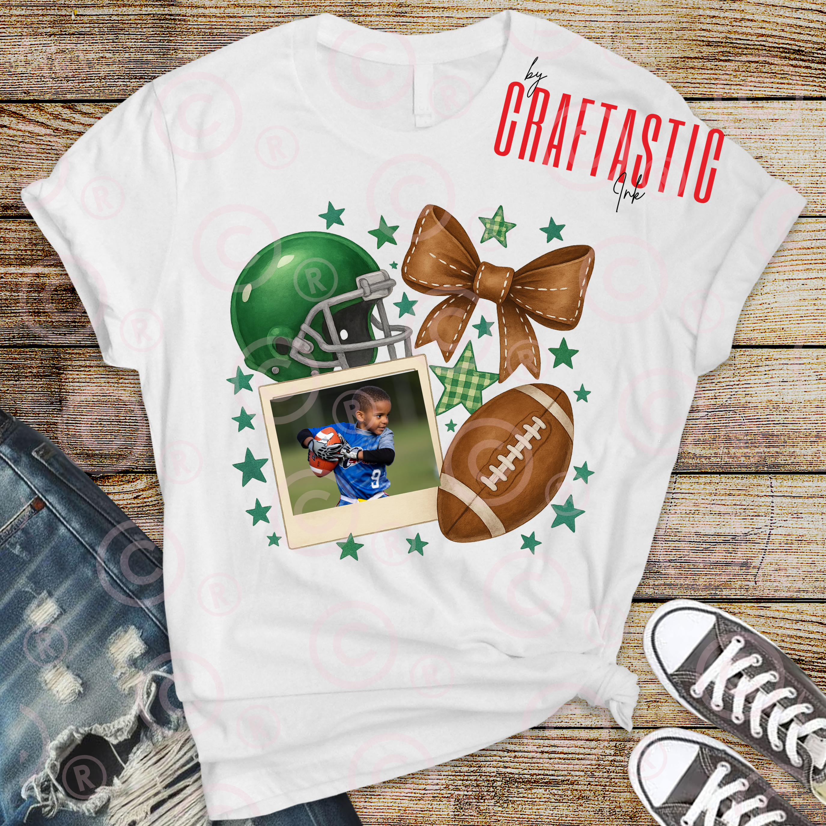 “Custom white cotton t-shirt with printed football photo”

“Close-up of DTG printed football action shot on a tee”

“Football team photo printed on a tee front-view”

“Detail of photo print quality on white shirt fabric”