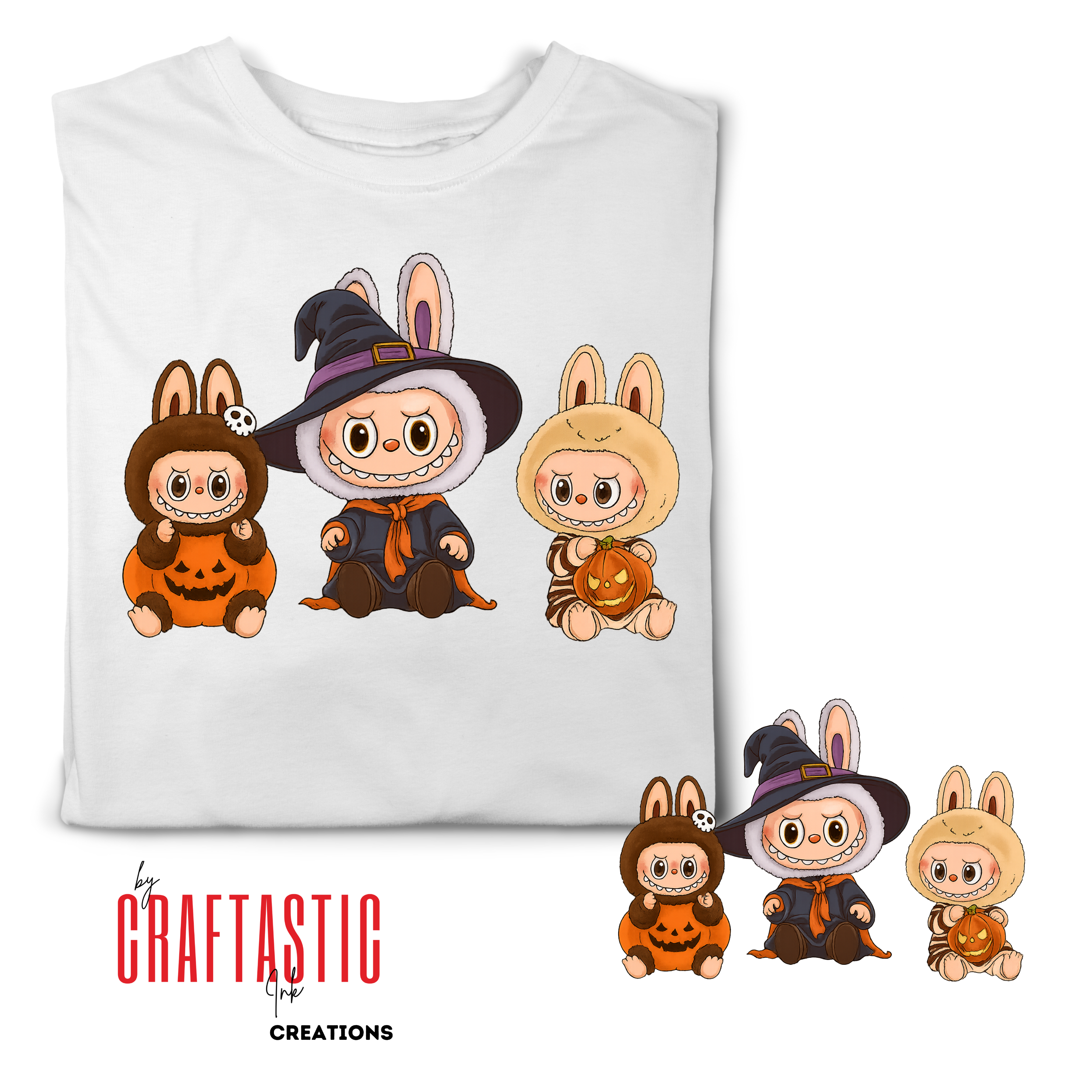 Labubu witch costume hand-drawn Halloween PNG

Cute bunny in pumpkin outfit Halloween clipart

Bunny holding jack-o-lantern Halloween PNG design

Halloween Labubu characters sublimation art

Spooky cute Halloween printable transparent background